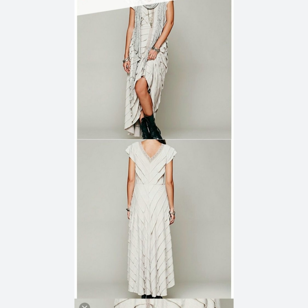 Free People Tan Sundress with V-Neck and Flutter Sleeves